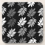 Elder Leaf Pattern Black White Grey Coaster<br><div class="desc">Elder tree leaf silhouette in a surface pattern design with grey and white detail on a black background.</div>