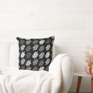 Elder Leaf Pattern Black White Grey Cushion