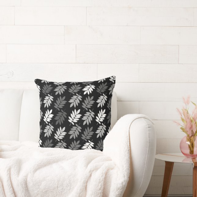 Elder Leaf Pattern Black White Grey Cushion (Couch)
