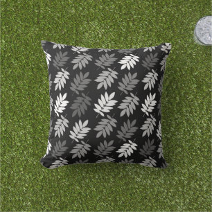 Elder Leaf Pattern Black White Grey Cushion
