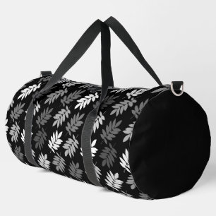 Elder Leaf Pattern Black White Grey Duffle Bag