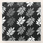 Elder Leaf Pattern Black White Grey Glass Coaster<br><div class="desc">Elder tree leaf silhouette in a surface pattern design with grey and white detail on a black background.</div>