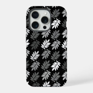 Elder Leaf Pattern Black White Grey iPhone 15 Pro Case