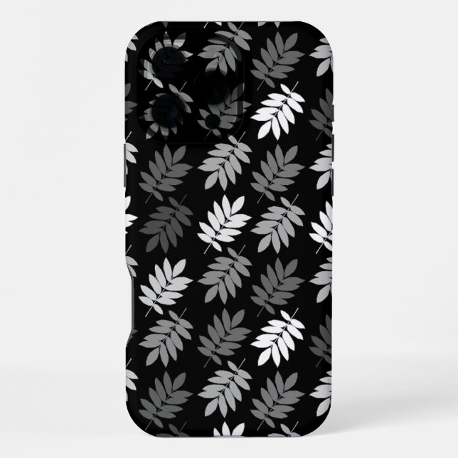 Elder Leaf Pattern Black White Grey iPhone Case (Back)