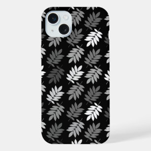 Elder Leaf Pattern Black White Grey iPhone 15 Plus Case