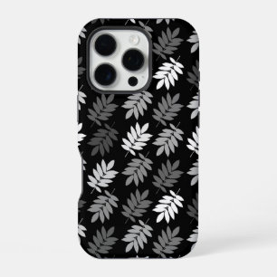 Elder Leaf Pattern Black White Grey iPhone 16 Pro Case