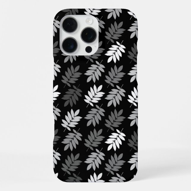 Elder Leaf Pattern Black White Grey iPhone Case (Back)