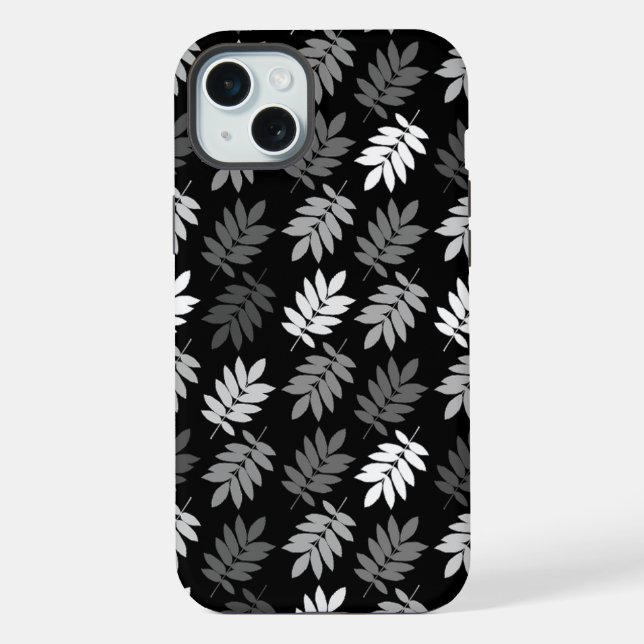 Elder Leaf Pattern Black White Grey iPhone Case (Back)