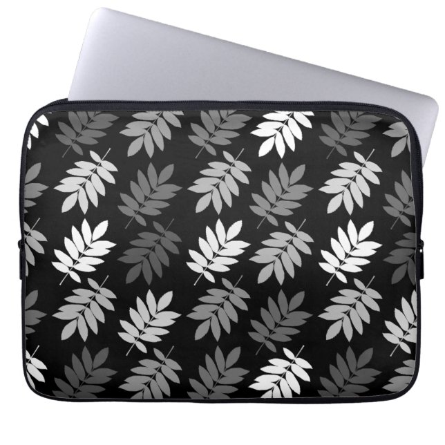 Elder Leaf Pattern Black White Grey Laptop Sleeve (Front)