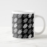 Elder Leaf Pattern Black White Grey Large Coffee Mug<br><div class="desc">Elder tree leaf silhouette in a surface pattern design with grey and white detail on a black background.</div>