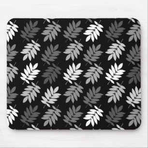 Elder Leaf Pattern Black White Grey Mouse Pad