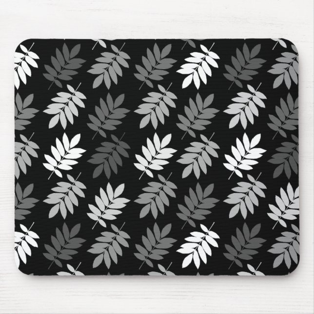 Elder Leaf Pattern Black White Grey Mouse Pad (Front)