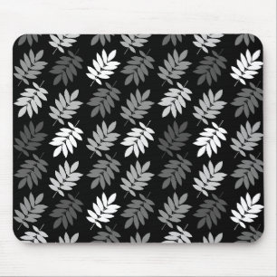 Elder Leaf Pattern Black White Grey Mouse Pad
