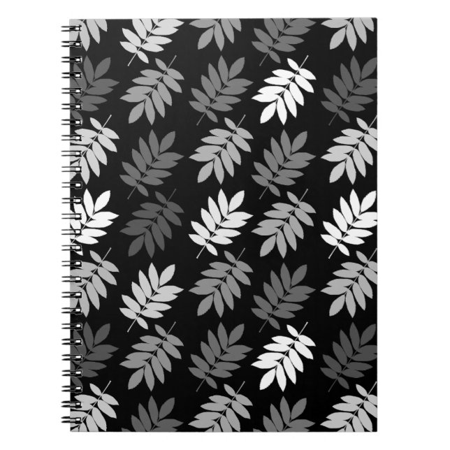 Elder Leaf Pattern Black White Grey Notebook (Front)