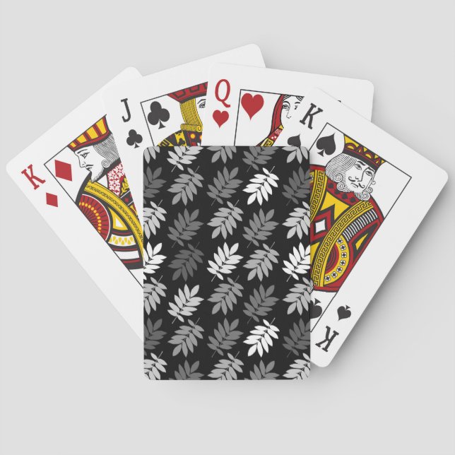 Elder Leaf Pattern Black White Grey Playing Cards (Back)