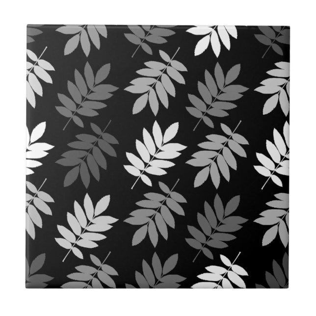 Elder Leaf Pattern Black White Grey Tile (Front)