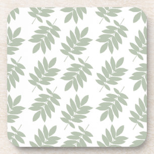 Elder Leaf Pattern Green+White Coaster