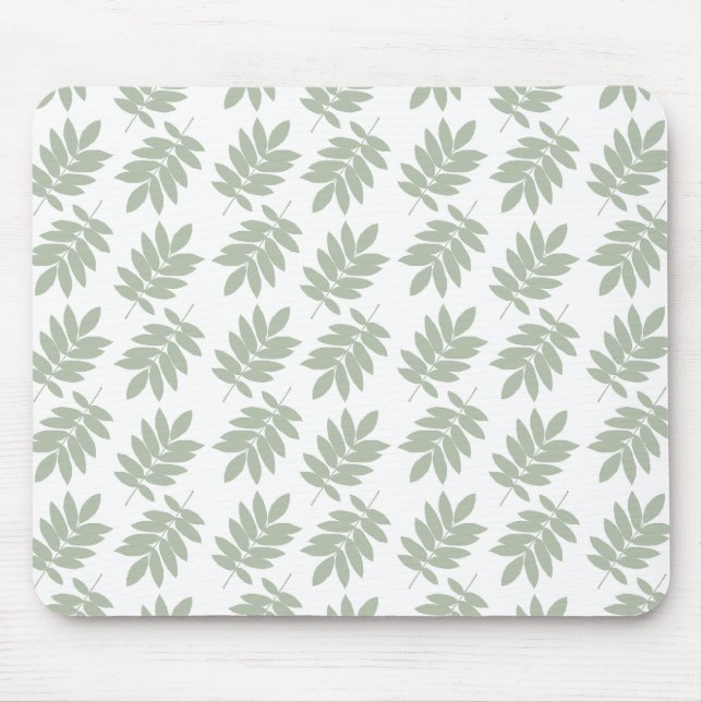 Elder Leaf Pattern Green+White Mouse Pad (Front)