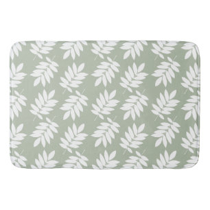 Elder Leaf Pattern White on Green Bath Mat