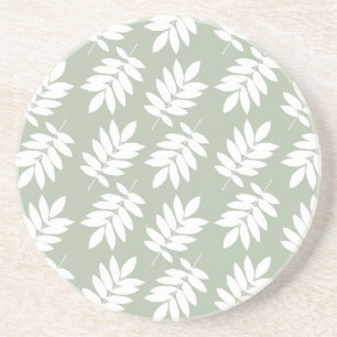 Elder Leaf Pattern White on Green Coaster