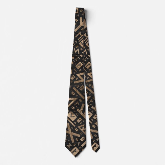 Elder Runes - Futhark Pattern Gold on Black Wood 2 Tie (Front)