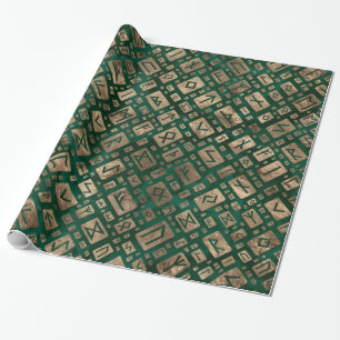 Elder Runes - Futhark Pattern Gold on Malachite #2 Wrapping Paper