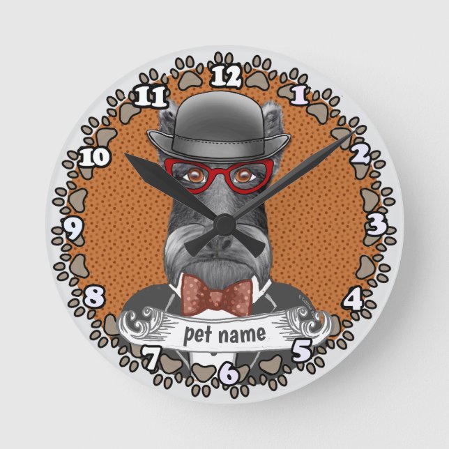 Elder Schnauzer Glasses Round Clock (Front)