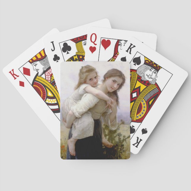 Elder Sister Giving Younger Sister Piggyback Ride Playing Cards (Back)