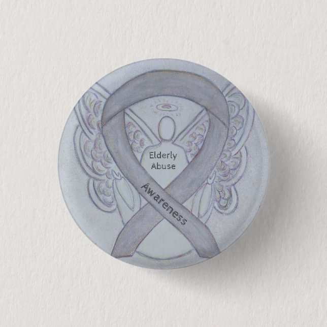 Elderly Abuse Awareness Silver Angel Ribbon Pin (Front)