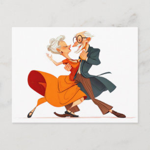 Elderly couple dancing gracefully in vibrant attir holiday postcard