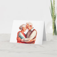 Elderly couple romantic embrace 