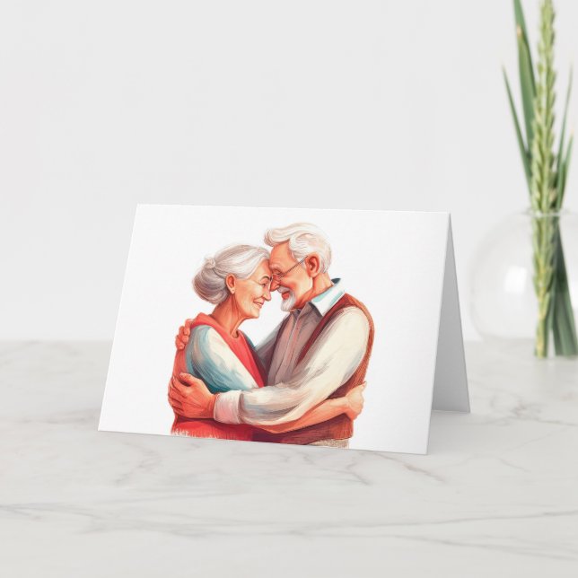 Elderly couple romantic embrace  card (Front)