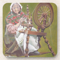 Elderly Irish Woman Crafter At A Spinning Wheel