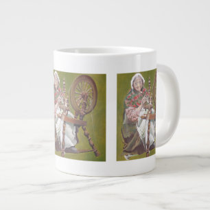 Elderly Irish Woman Crafter At A Spinning Wheel Large Coffee Mug