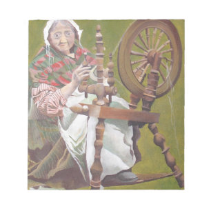 Elderly Irish Woman Crafter At A Spinning Wheel Notepad