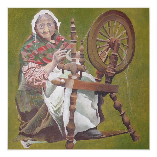Elderly Irish Woman Crafter At A Spinning Wheel Poster (Front)