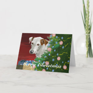 Elderly Jack Russell with Christmas Tree Holiday Card