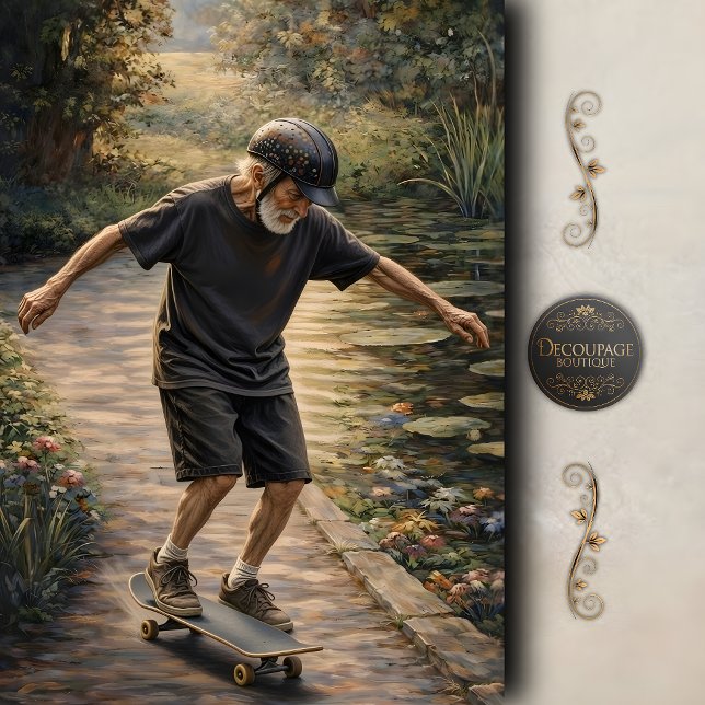 Elderly Man Skateboard Joy Scene Decoupage Tissue Paper (Elderly Man Skateboard Joy Scene Decoupage Tissue Paper)