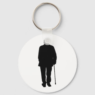 Elderly Man Walking Black Silhouette Drawing Art Key Ring