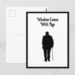 Elderly Man Walking Black Silhouette Drawing Art Postcard