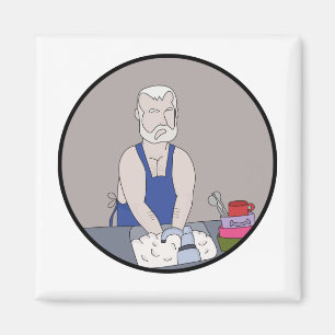 Elderly man washing the dishes magnet