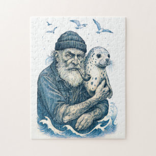 Elderly Sailor with Seal Jigsaw Puzzle