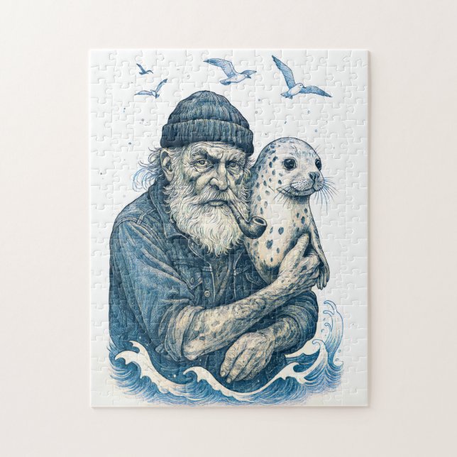 Elderly Sailor with Seal Jigsaw Puzzle (Vertical)