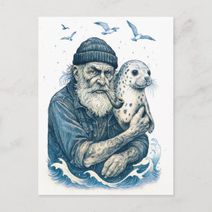 Elderly Sailor with Seal Postcard