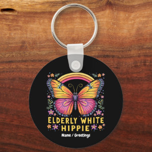 Elderly White Hippie Funny Quote Retro Humour  Key Ring