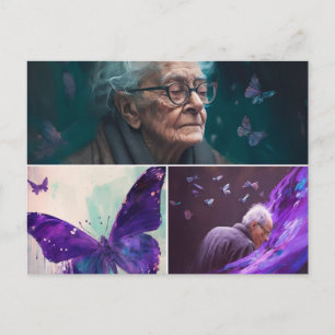 Elderly Woman and Man and Purple Butterflies Postcard