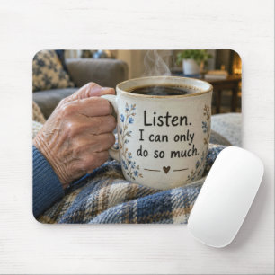 Elderly Woman's Hand Holding a Coffee Mug Mouse Pad