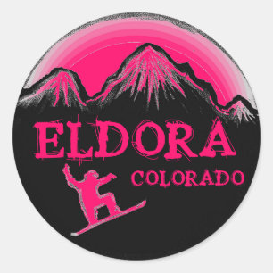 Eldora Colorado pink snowboarder stickers