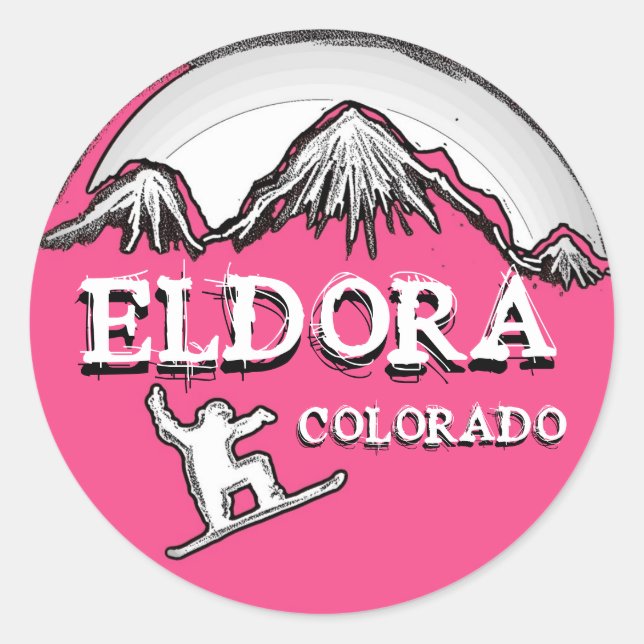 Eldora Colorado pink theme snowboarder stickers (Front)