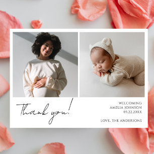 Eleagant Calligraphy Minimalist Photo Baby Shower Thank You Card